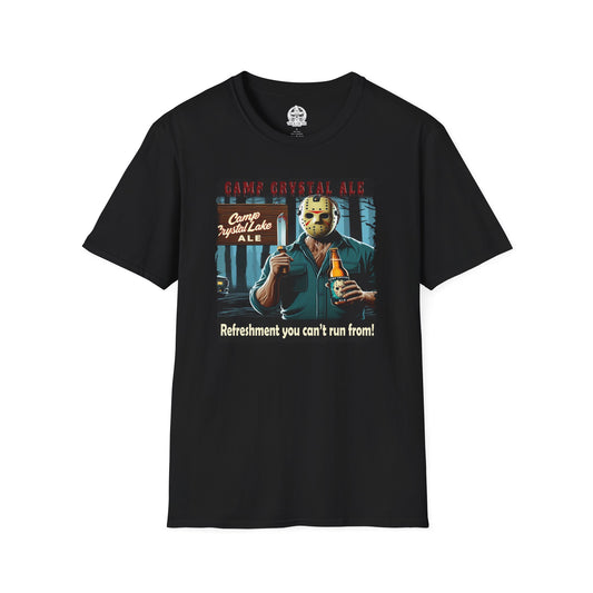Camp Crystal Ale T-Shirt Funny Jason Voorhees Beer Parody | Camp Crystal Lake Beer Shirt | Halloween Horror Movie Tee