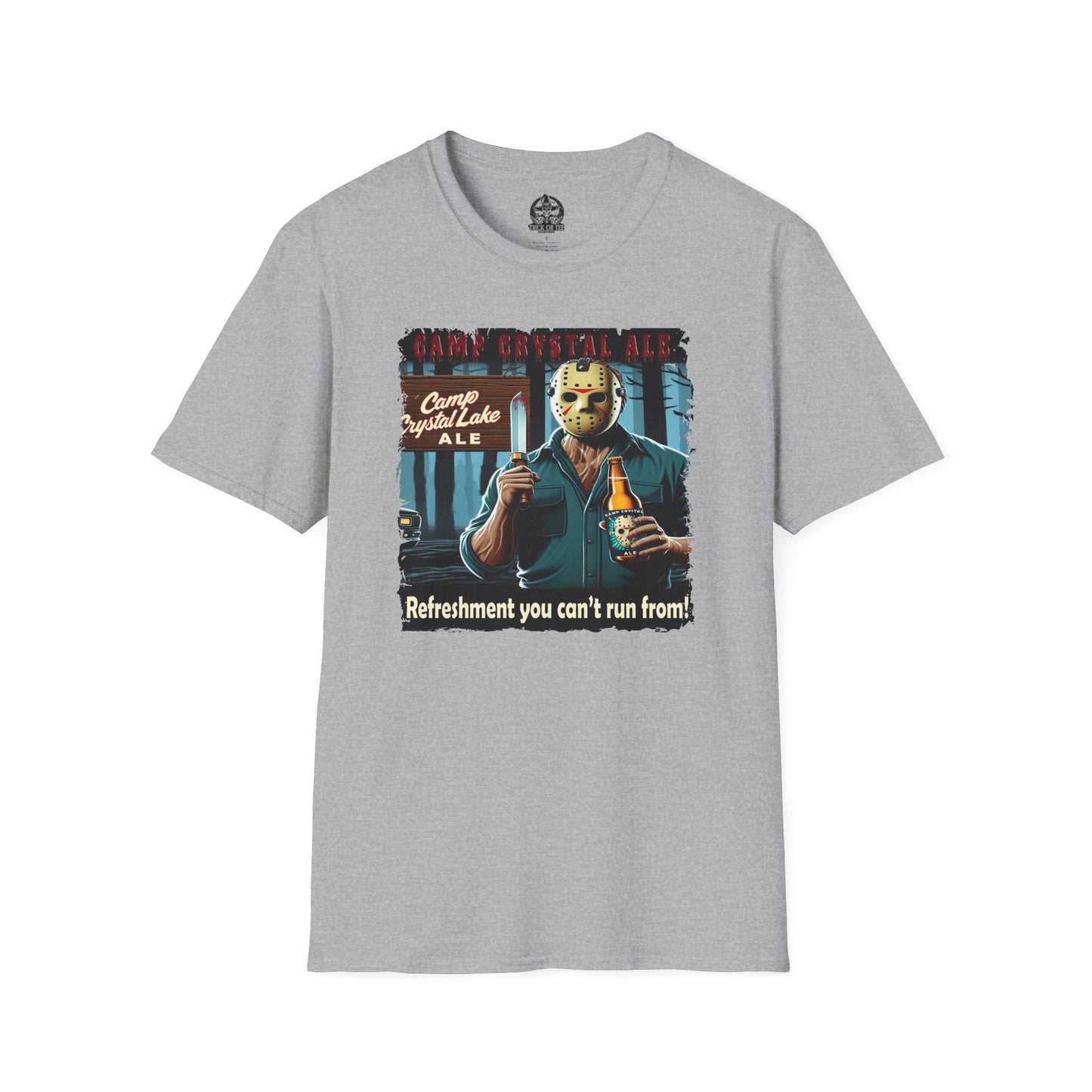 Camp Crystal Ale T-Shirt  Funny Jason Voorhees Beer Parody | Camp Crystal Lake Beer Shirt | Halloween Horror Movie Tee