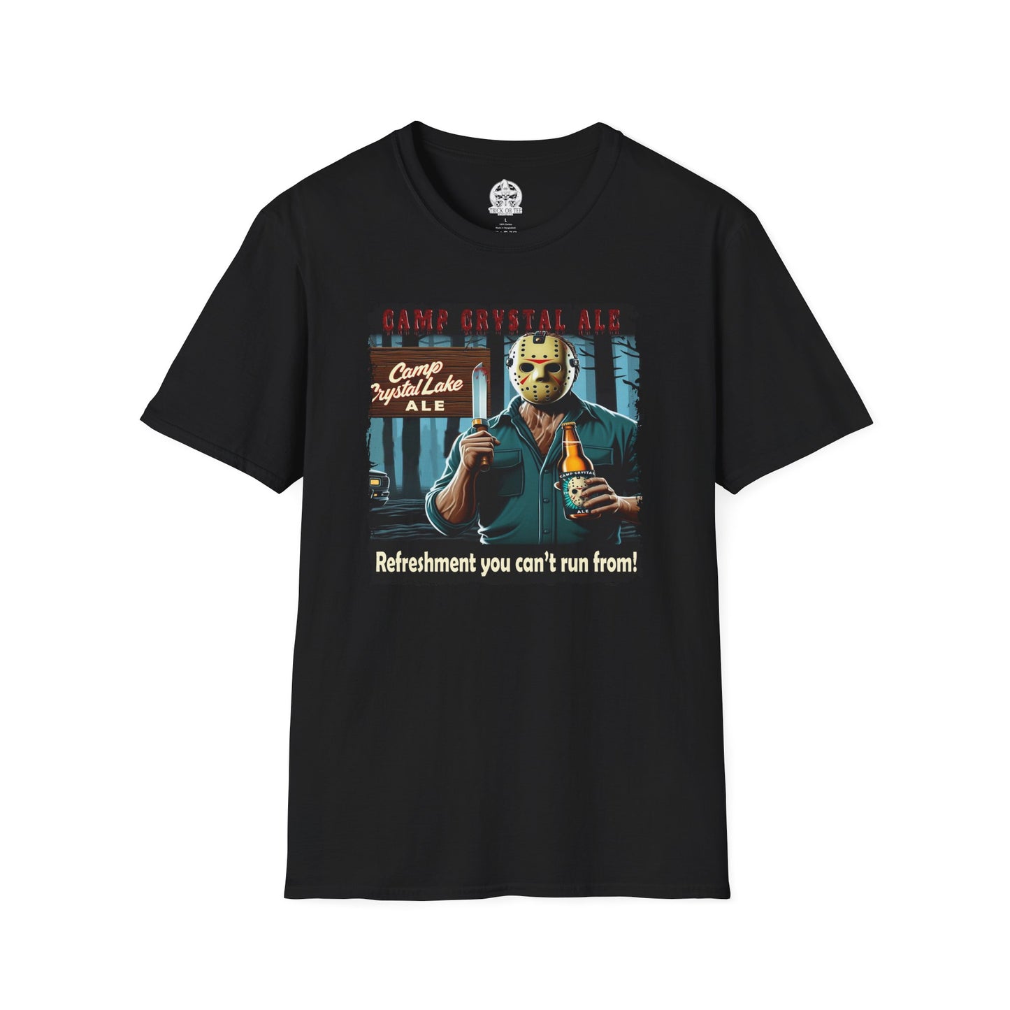 Camp Crystal Ale T-Shirt  Funny Jason Voorhees Beer Parody | Camp Crystal Lake Beer Shirt | Halloween Horror Movie Tee