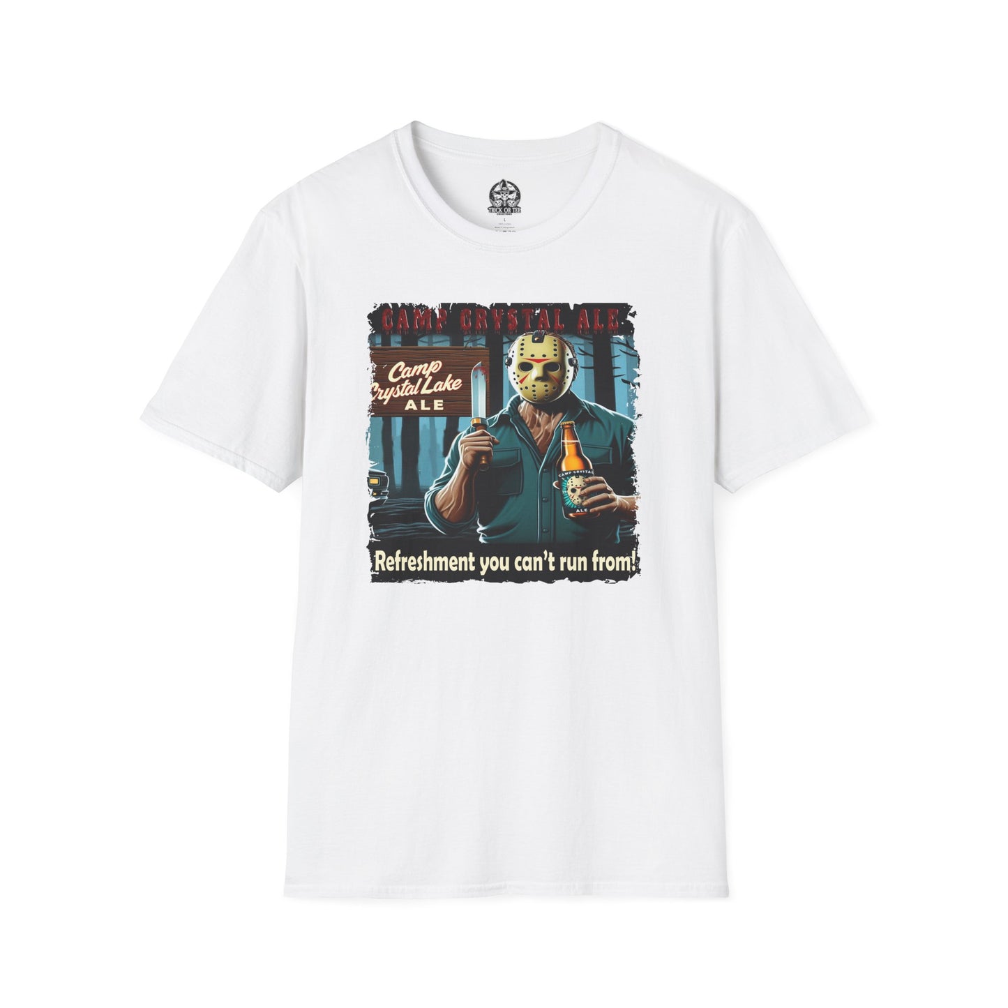 Camp Crystal Ale T-Shirt  Funny Jason Voorhees Beer Parody | Camp Crystal Lake Beer Shirt | Halloween Horror Movie Tee