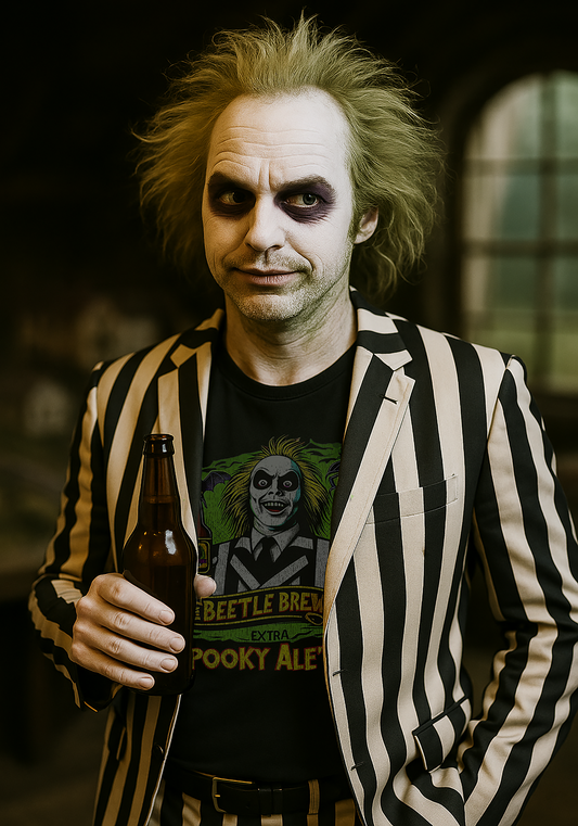 Beetle Brew: Spooky Ale T-Shirt  Funny Beetlejuice Beer Parody